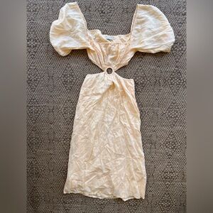 Faithfull the Brand‎ Size Small Puff Sleeve Cutout Midi Dress Linen
